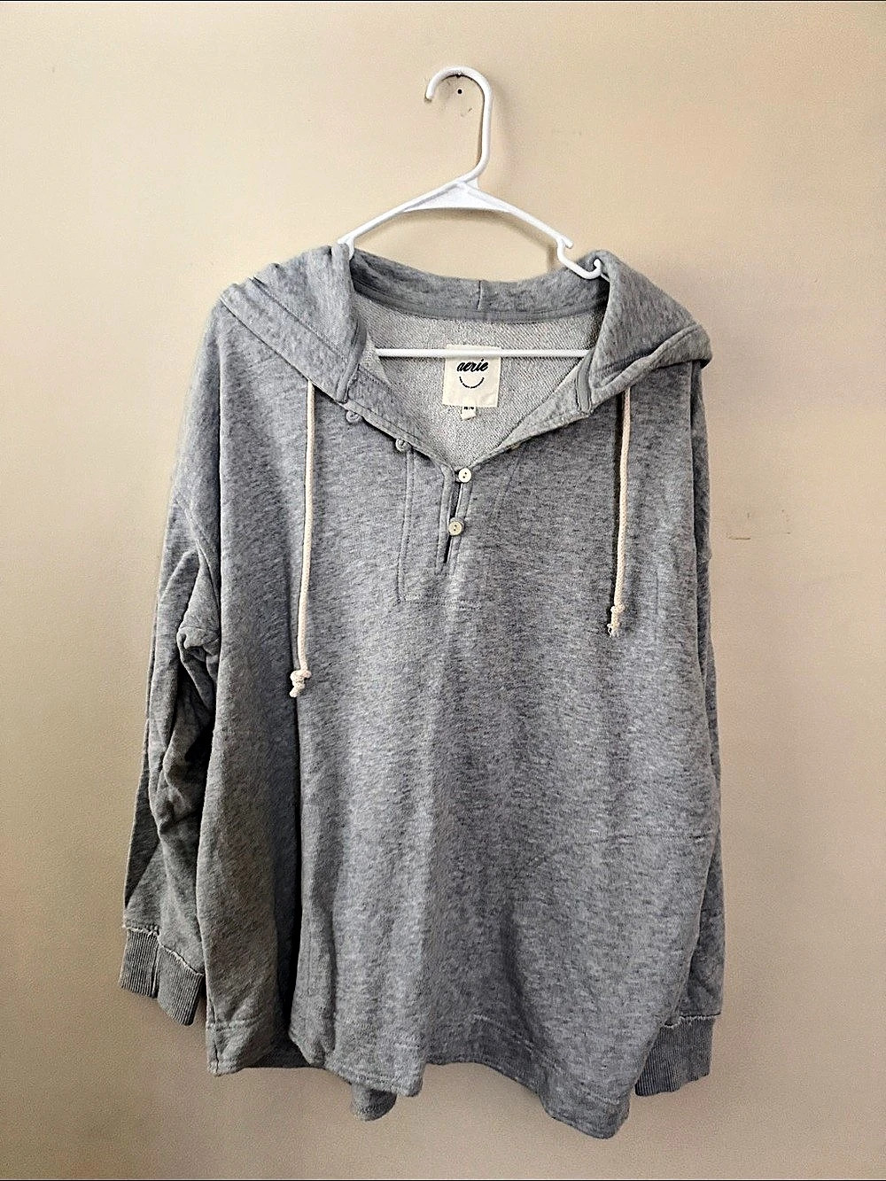 Aerie Textured Henley Hoodie Gray Hooded Top Size XS